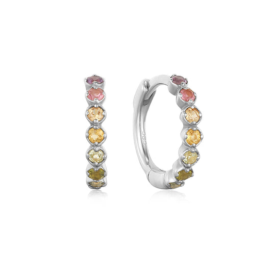 Kara 14K White Gold Rainbow Gemstone Hoop Earrings